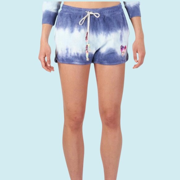 LoveShackFancy Shorts Women's Small Blue Careen Wave Top Tie Dyed French Terry - Picture 1 of 9